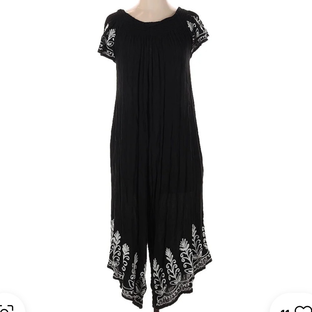 Riviera Sun Black White Embroidered Crop Off Shoulder pocket Jumpsuit Small - Picture 3 of 4